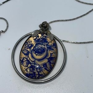 Blue Flower Cameo Style Necklace